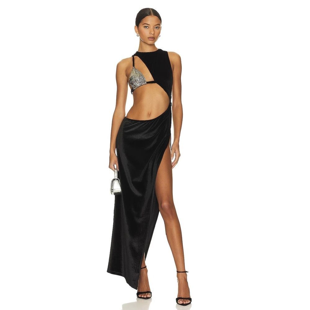 Amor Mia Revolve Cocktail Dress S Cutout High Slit Formal Gown Sexy Black Kate